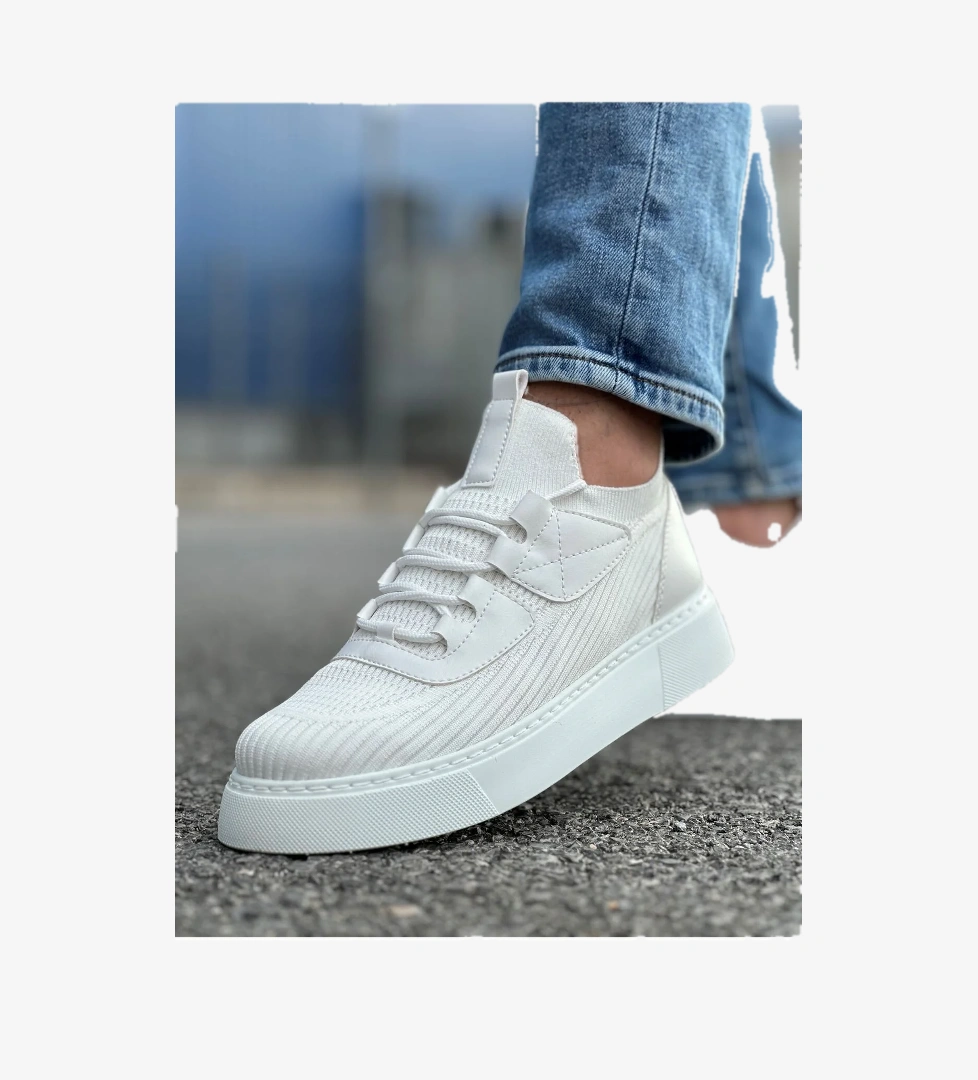 Bağcık Detaylı Triko Kumaş Erkek Spor Ayakkabı Beyaz