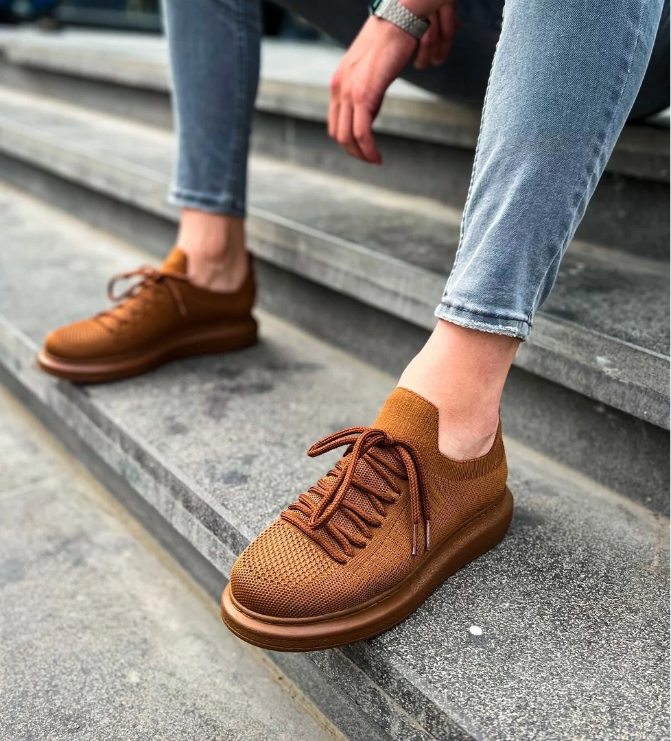 Pabucmarketi Bağcık Detaylı Triko Kumaş Erkek Spor Ayakkabı model görseli