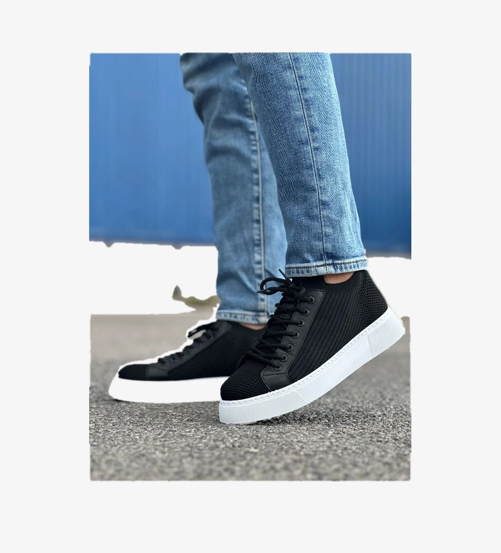 Bağcık Detaylı Triko Kumaş Erkek Spor Ayakkabı Siyah