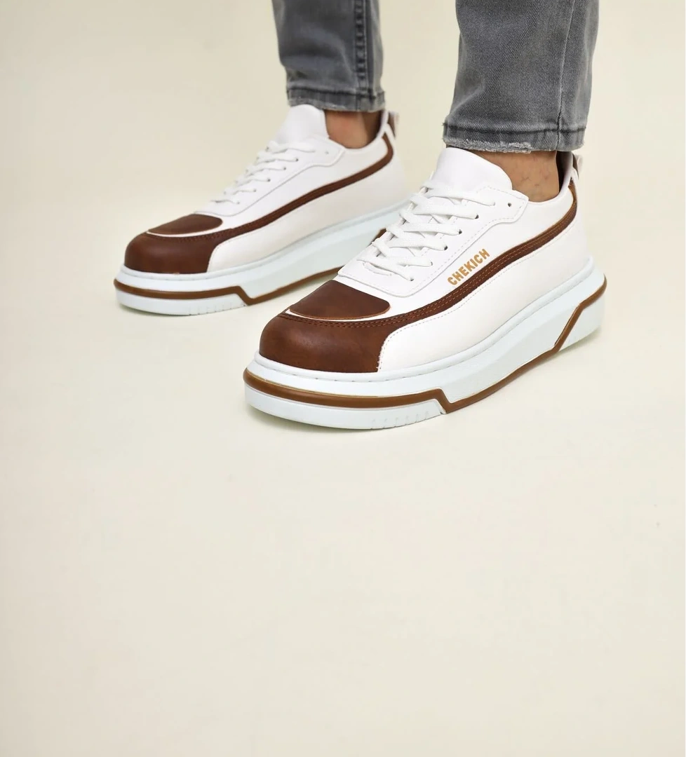 Bağcıklı Erkek Spor Ayakkabı Beyaz Taba