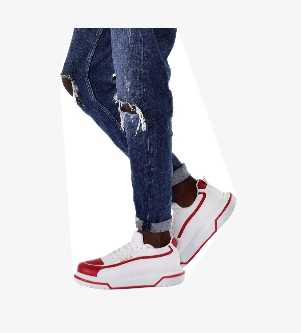 Bağcıklı Erkek Spor Ayakkabı Beyaz Kırmızı