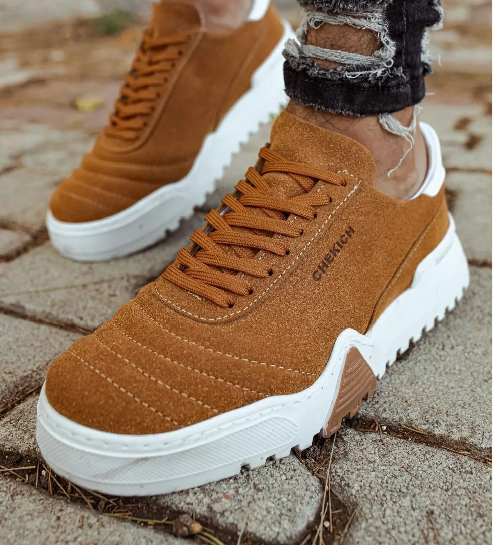 Bağcıklı Erkek Spor Ayakkabı Taba Beyaz