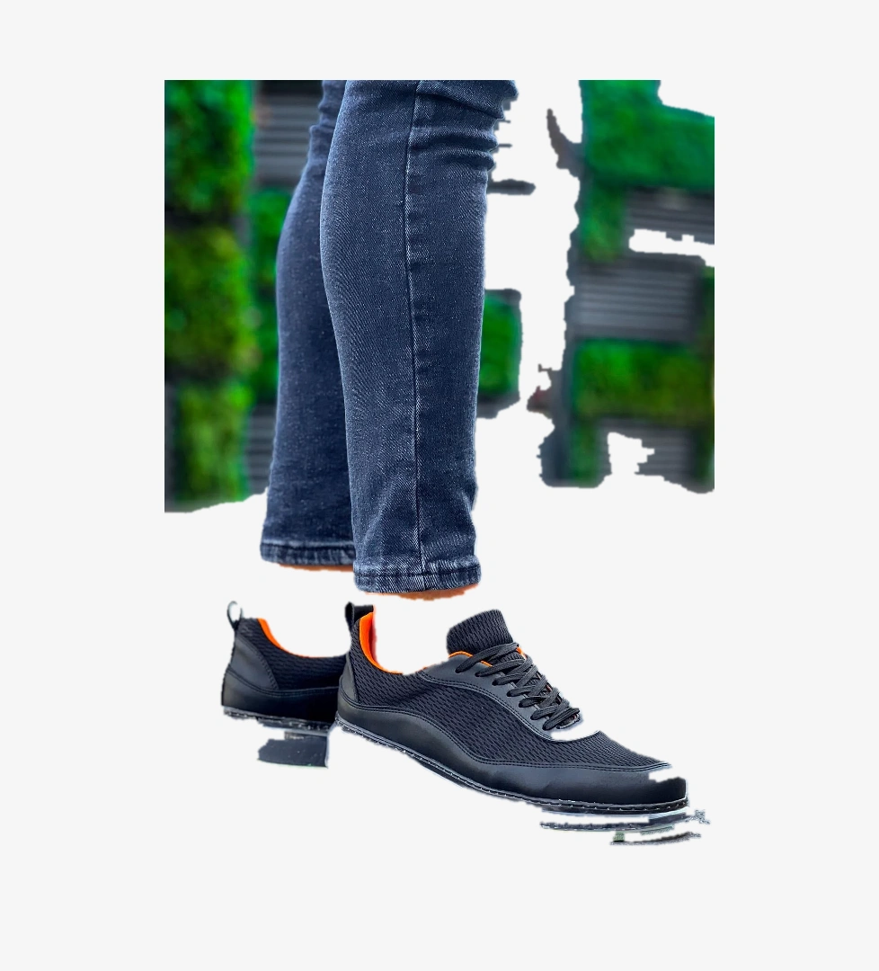 Bağcıklı Balon Taban Erkek Spor Ayakkabı Siyah Turuncu