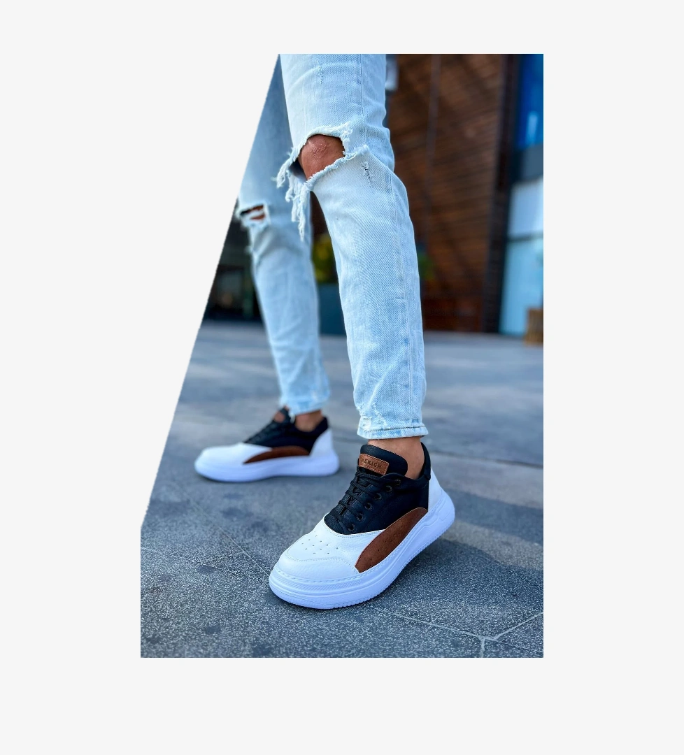 Bağcıklı Erkek Spor Ayakkabı Beyaz Taba Siyah