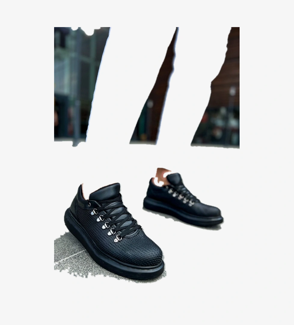 Pabucmarketi Bağcıklı Erkek Spor Ayakkabı Siyah model görseli