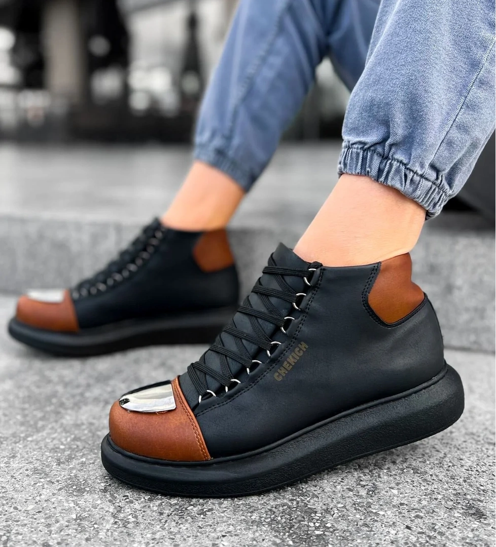 Pabucmarketi Bağcıklı Erkek Sneaker Bot Siyah Taba model görseli