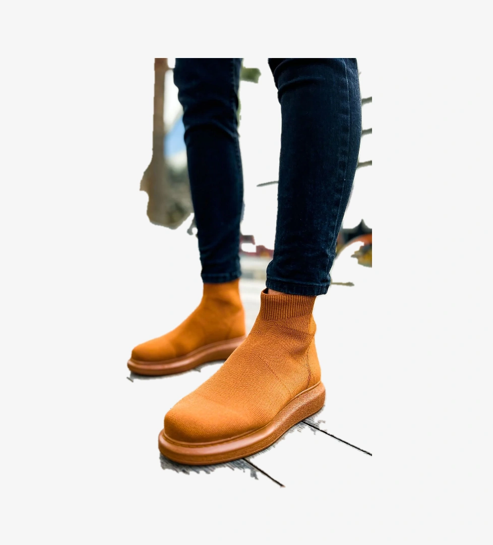 Düz Triko Erkek Sneaker Bot Taba