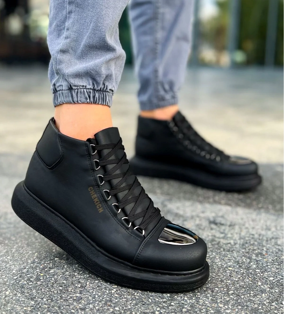 Pabucmarketi Bağcıklı Erkek Sneaker Bot Siyah model görseli