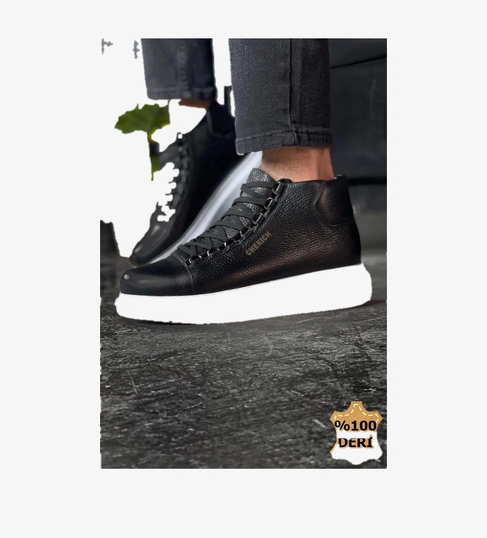 Pabucmarketi Bağcıklı Hakiki Deri Erkek Sneaker Bot model görseli