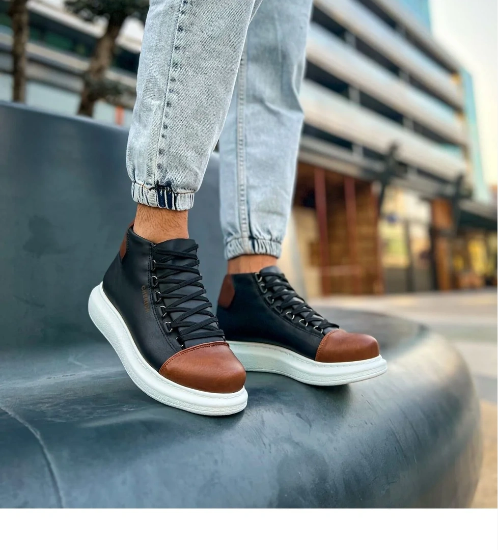 Bağcıklı Erkek Sneaker Bot Siyah Taba - Görsel 1