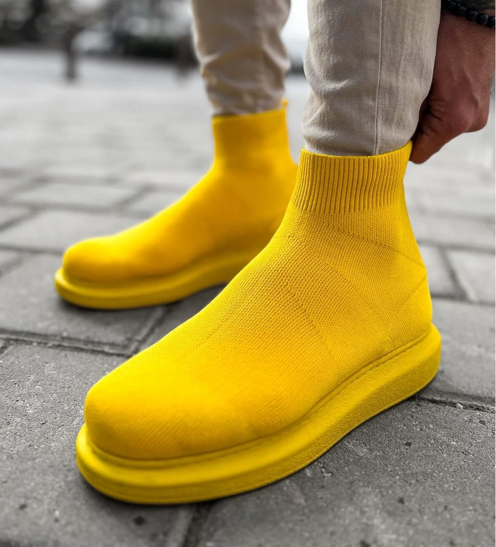 Düz Triko Erkek Sneaker Bot Sarı