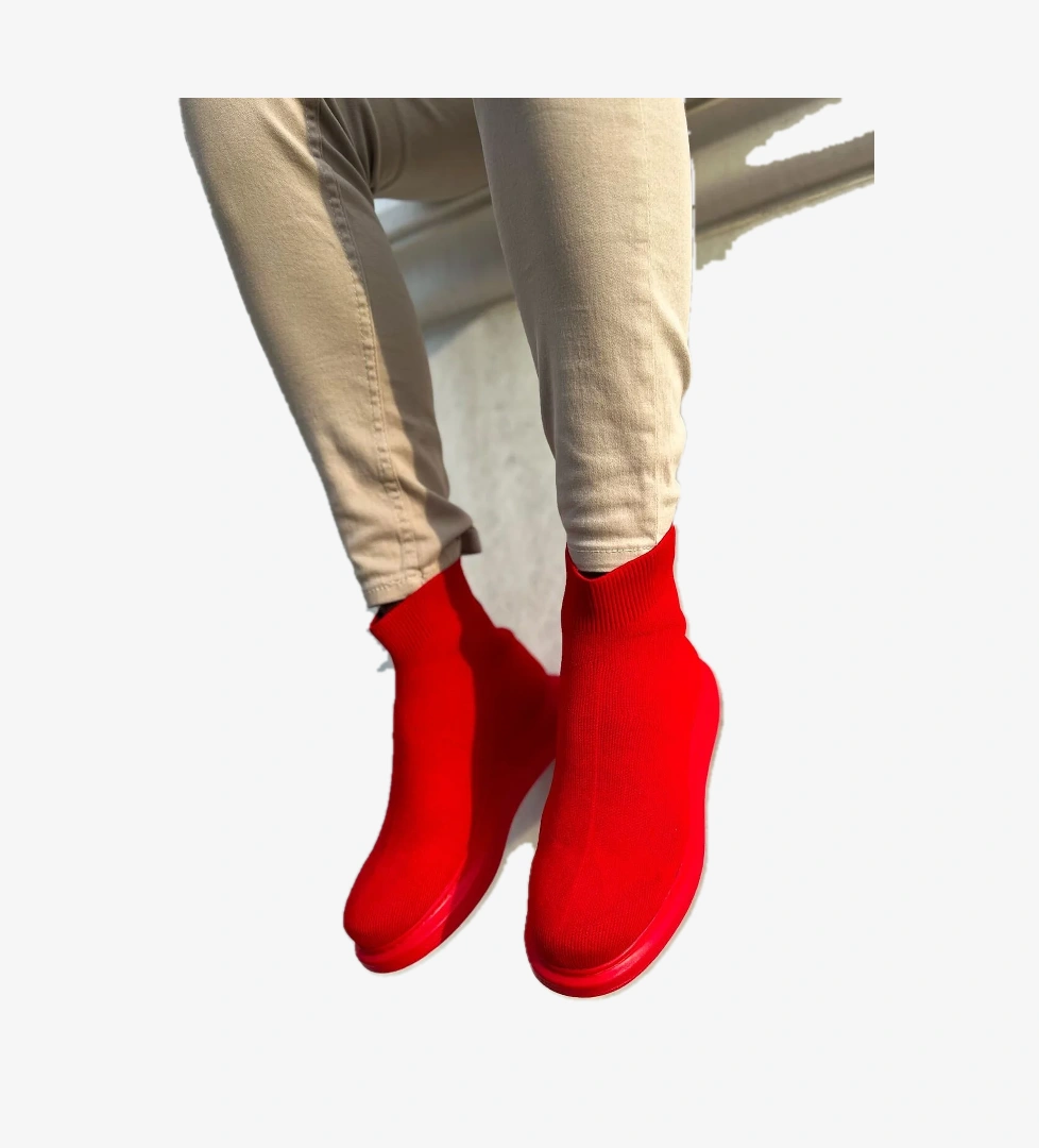 Düz Triko Erkek Sneaker Bot Kırmızı