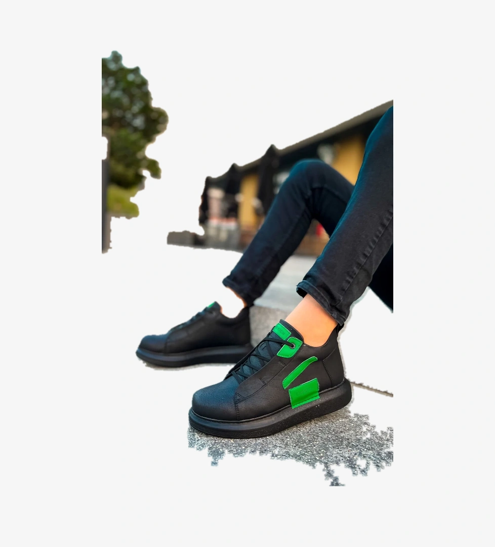 Bağcıklı Erkek Sneaker Bot Siyah Yeşil