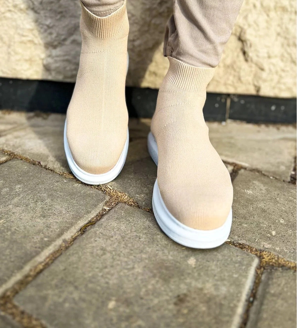 Düz Triko Erkek Sneaker Bot Krem