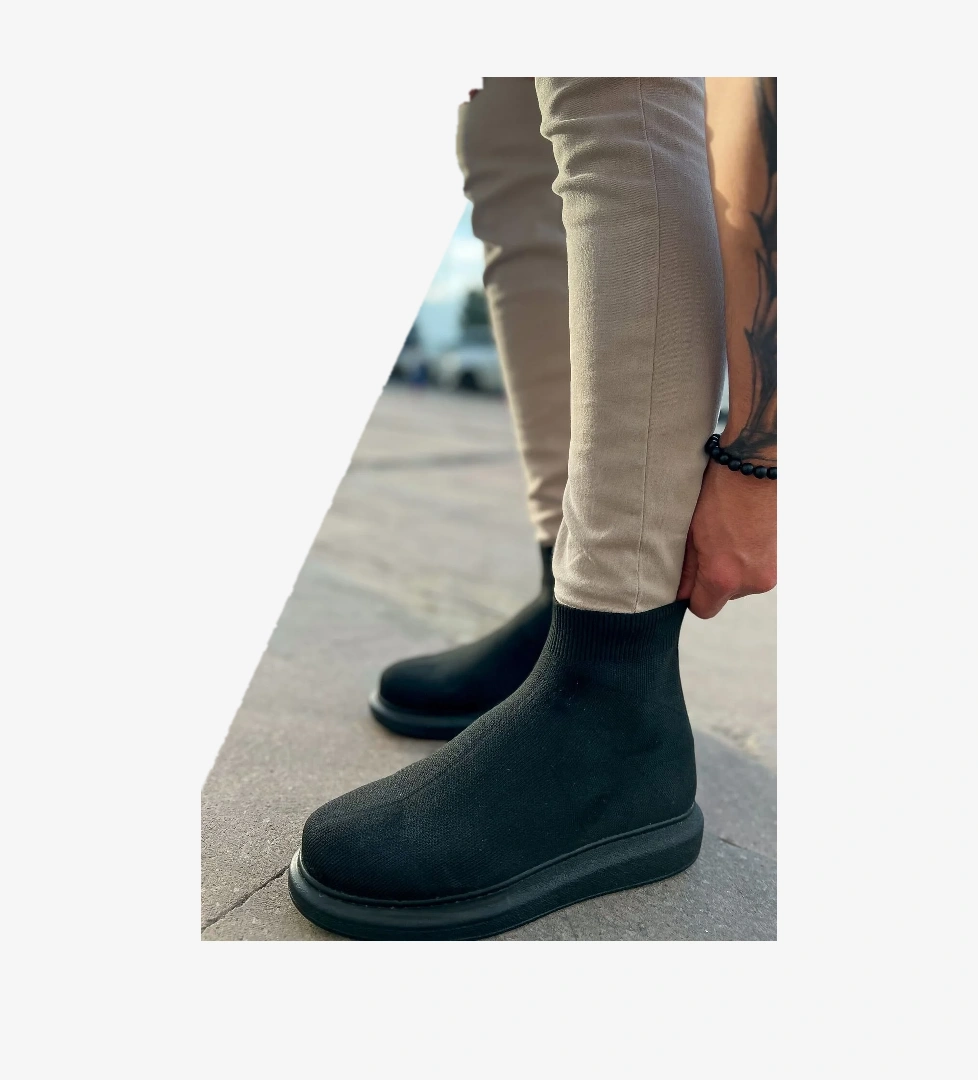 Düz Triko Erkek Sneaker Bot Siyah - Görsel 1