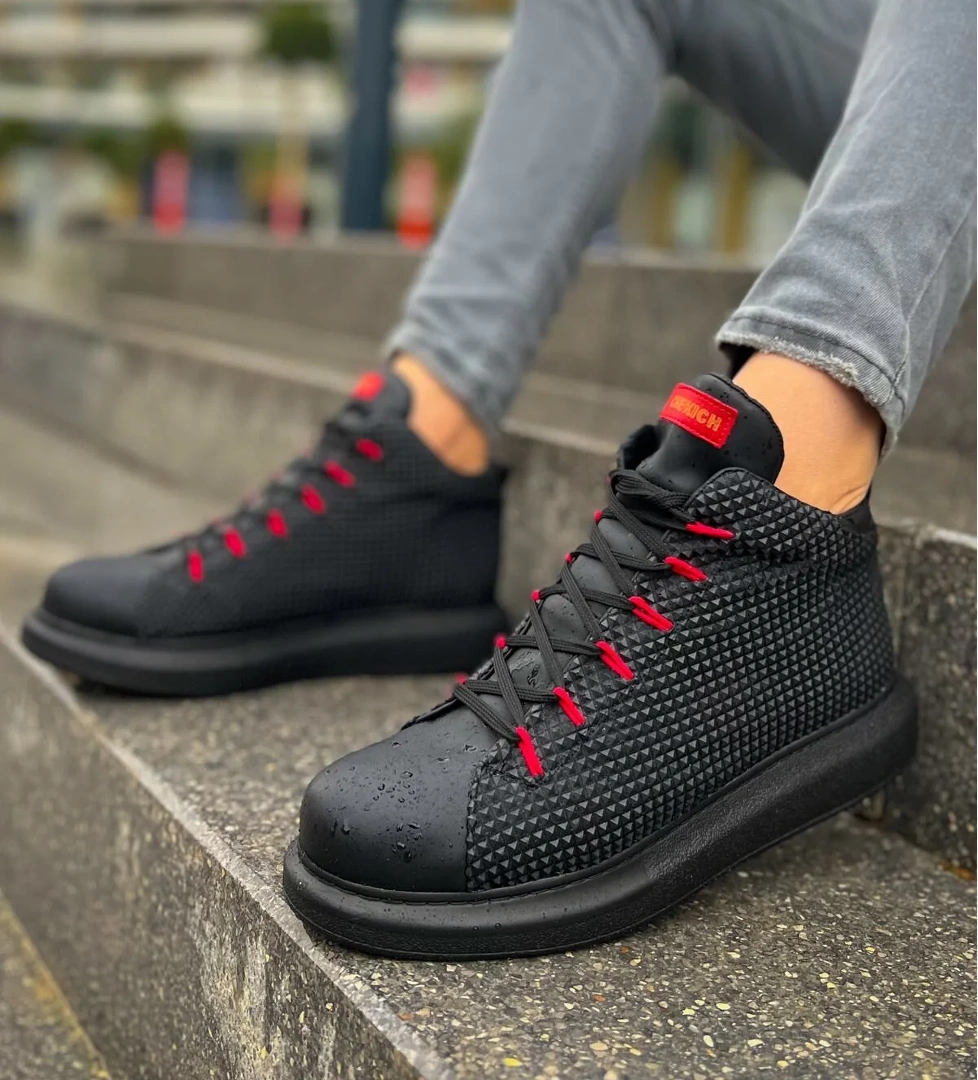 Bağcıklı Erkek Sneaker Bot Siyah Kırmızı
