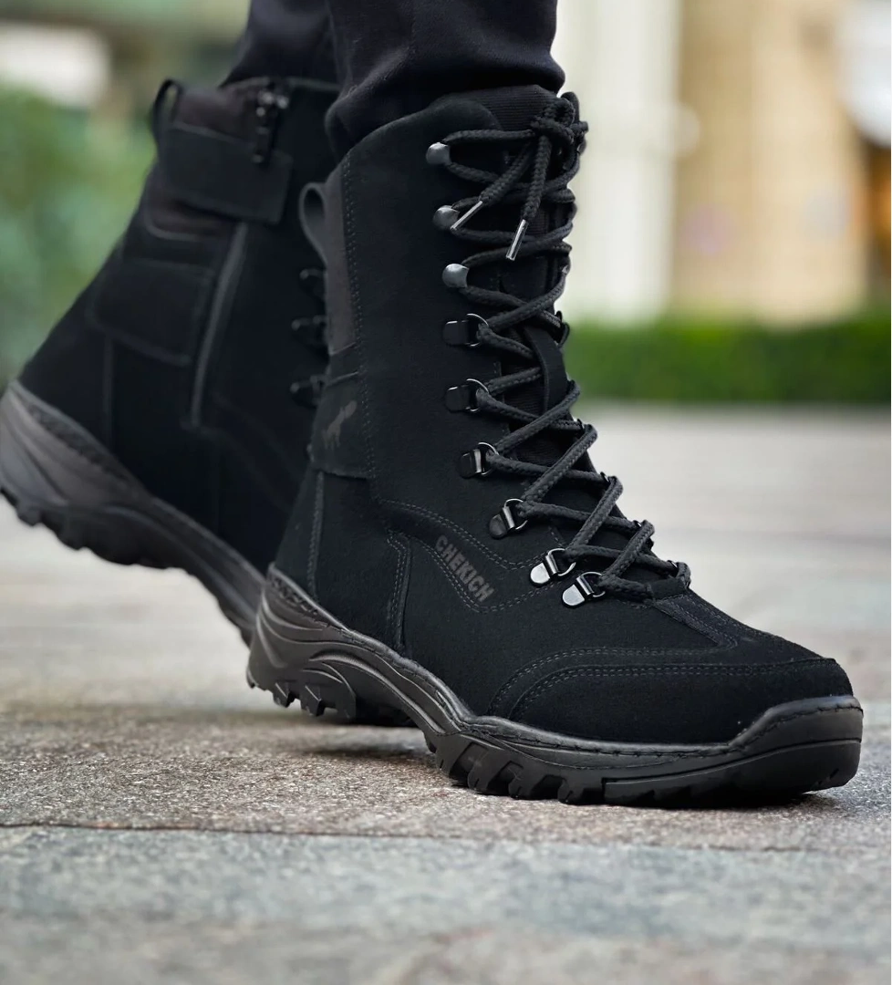 Pabucmarketi Fermuarlı Bağcık Detaylı Erkek Sneaker Bot Siyah model görseli