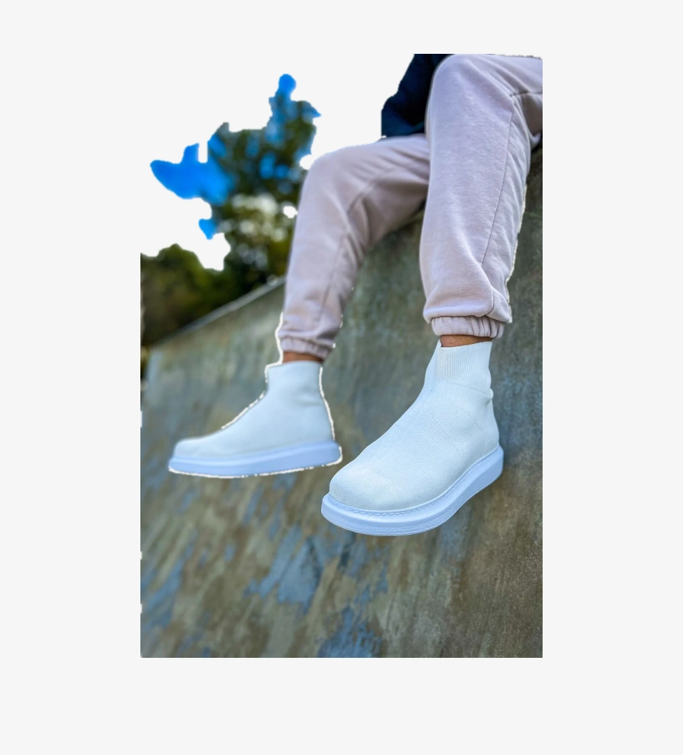Düz Triko Erkek Sneaker Bot Beyaz