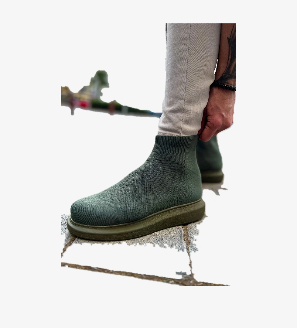 Düz Triko Erkek Sneaker Bot Haki