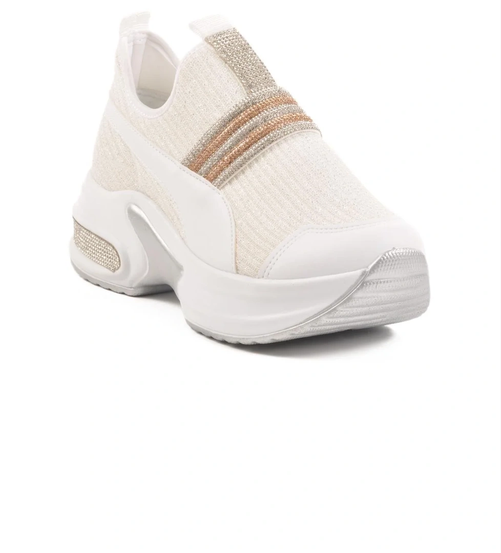 702307 Z Beyaz Kadın Taşlı Günlük Ayakkabı