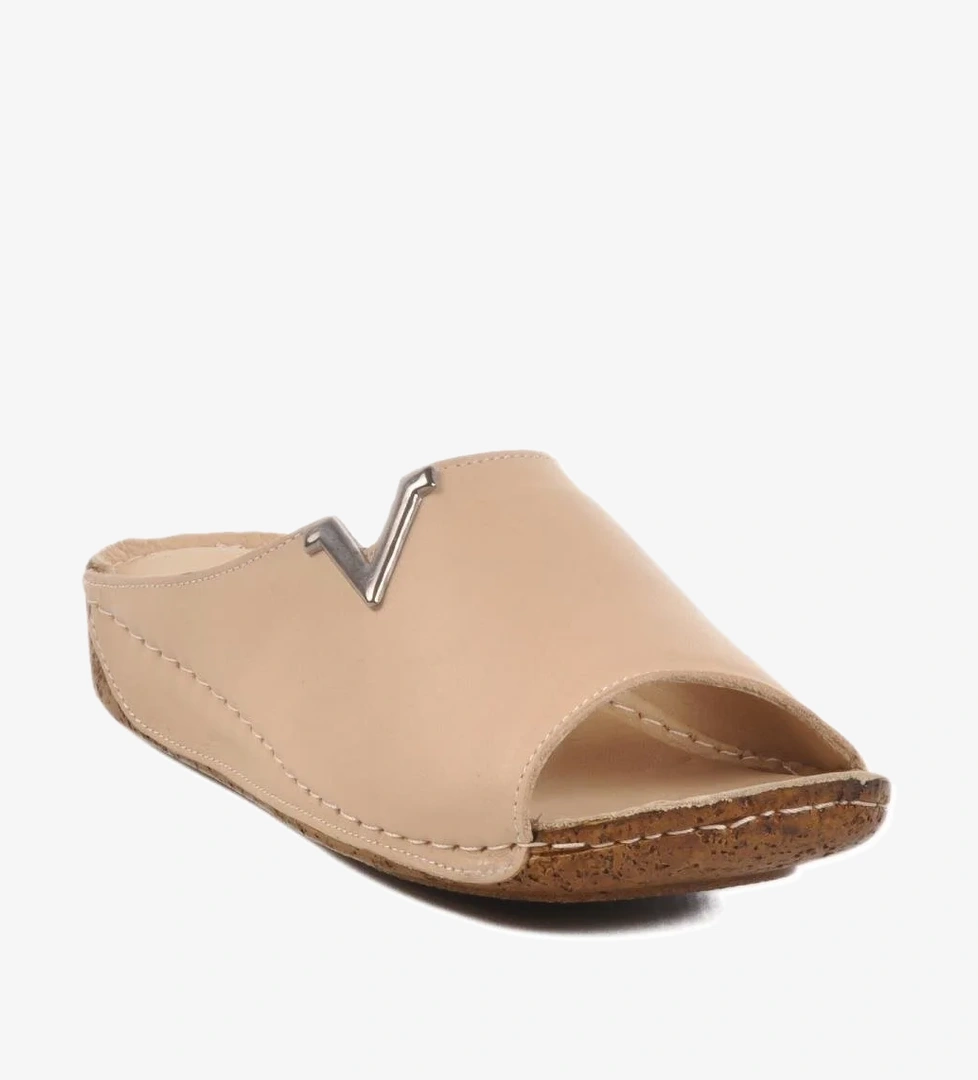 002 Z Rahat Taban Bej Hakiki Deri Kadın Terlik