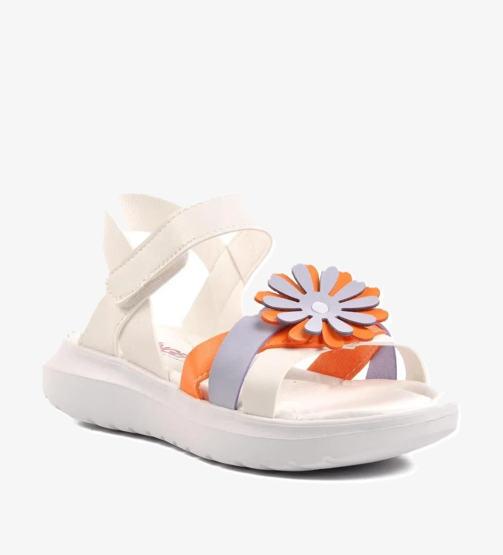Şng 8010-F Beyaz-Turuncu Kız Çocuk Sandalet - Görsel 1