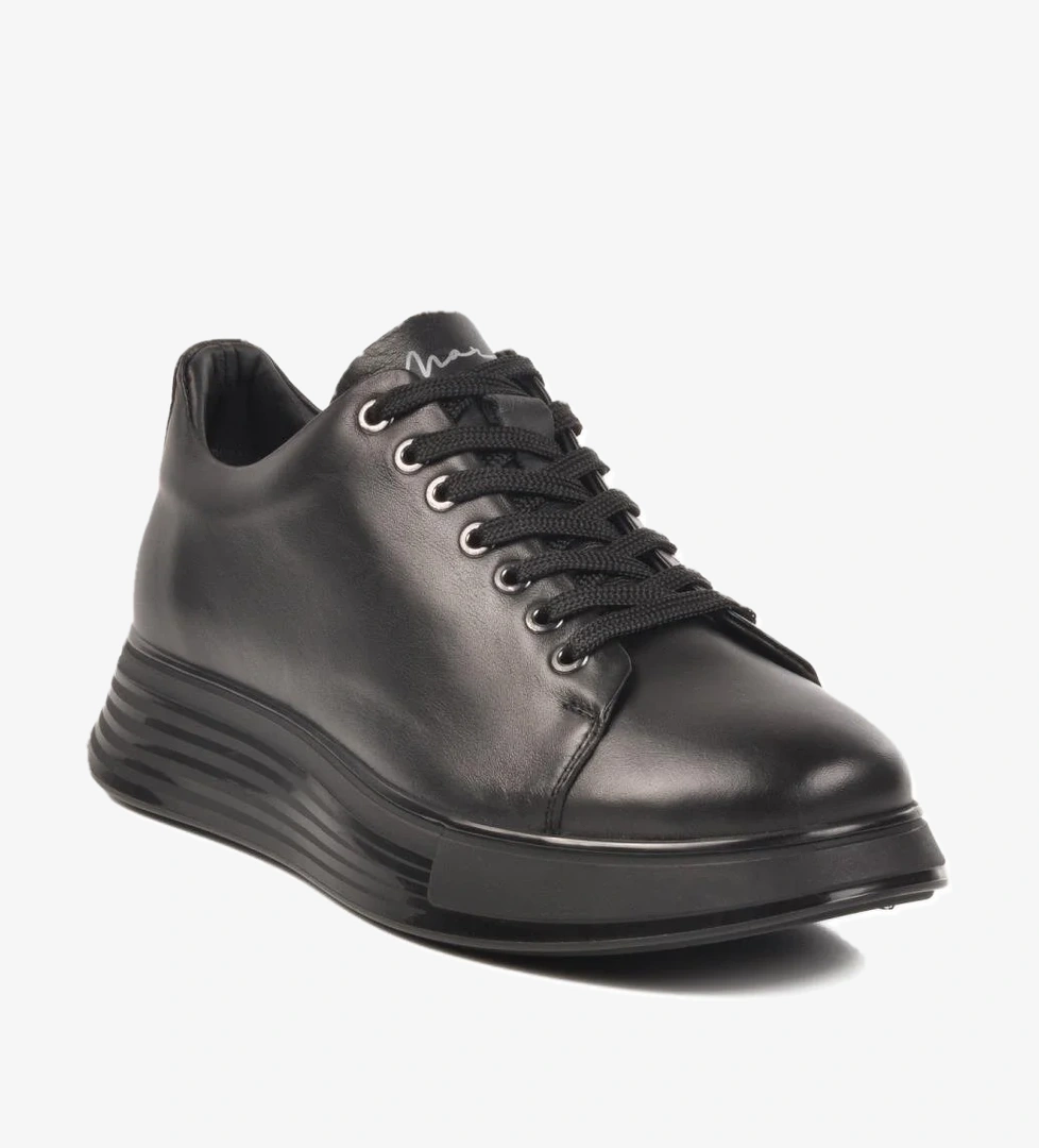 152-21032 M Anatomik Taban Siyah-Siyah Hakiki Deri Erkek Sneaker - Görsel 1
