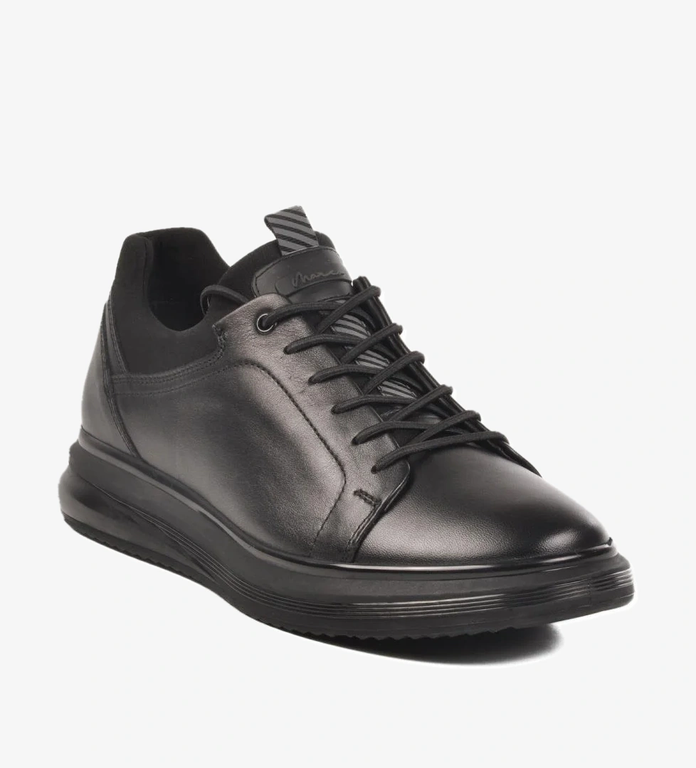 152-19596 M Siyah-Siyah Hakiki Deri Erkek Sneaker - Görsel 1
