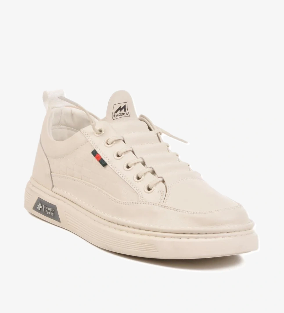 152-19039 M Beyaz Hakiki Deri Erkek Sneaker - Görsel 1