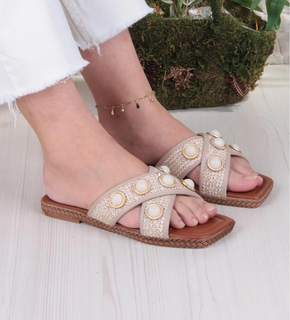 014-20 Fls Toka Detaylı Tatil Terliği Günlük Terlik Kadın Terlik