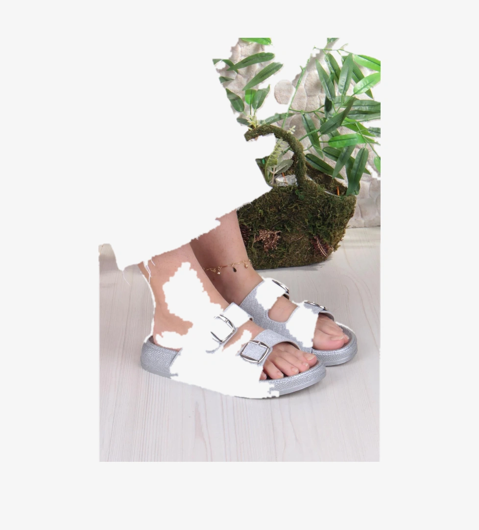 01108 Pienn Anatomik Esnek Rahat Simli Baskılı İki Tokalı Kadın Terlik