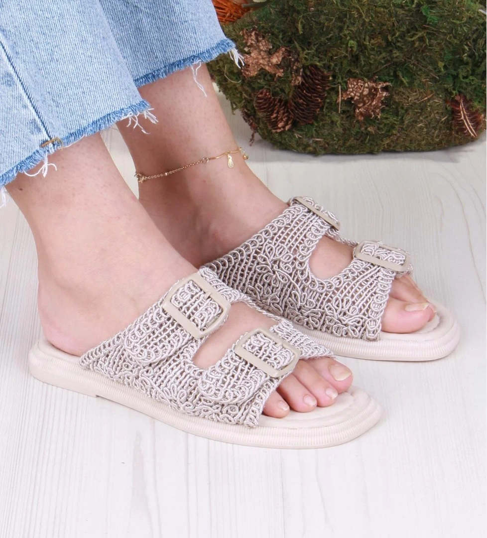 5053 Soft Rahat Örgülü İki Tokalı Kadın Terlik