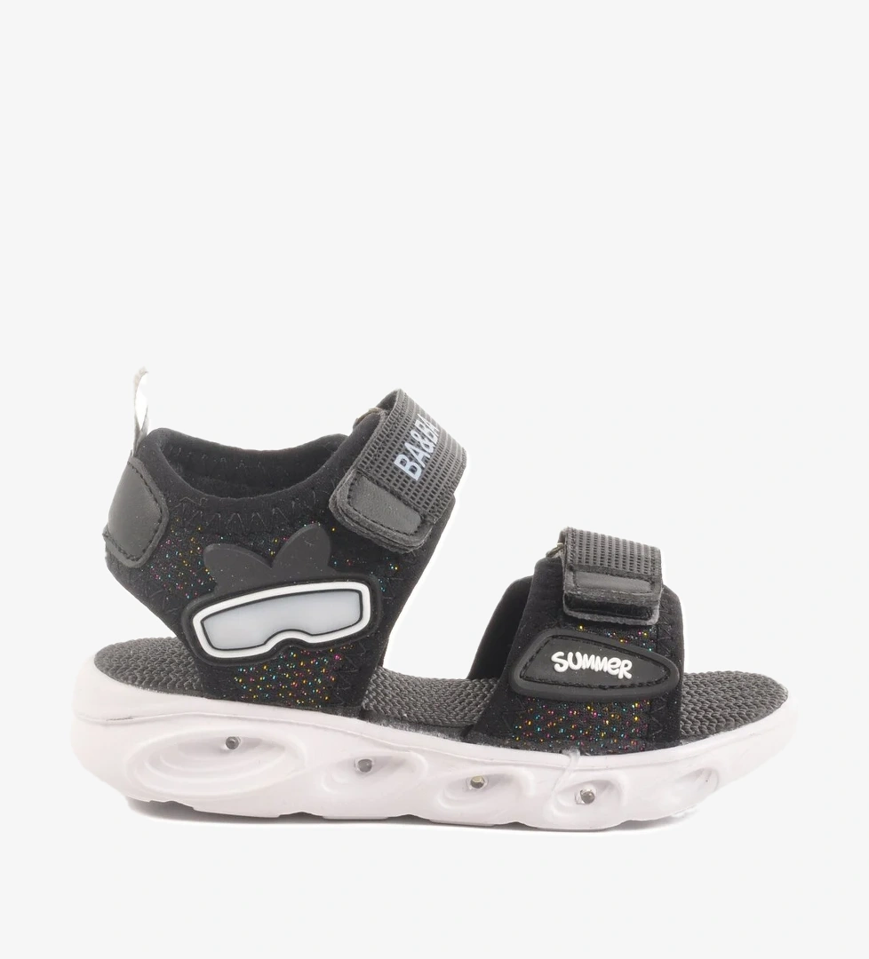 Aspor Siyah Cırtlı Işıklı Kız Bebek Düz Sandalet