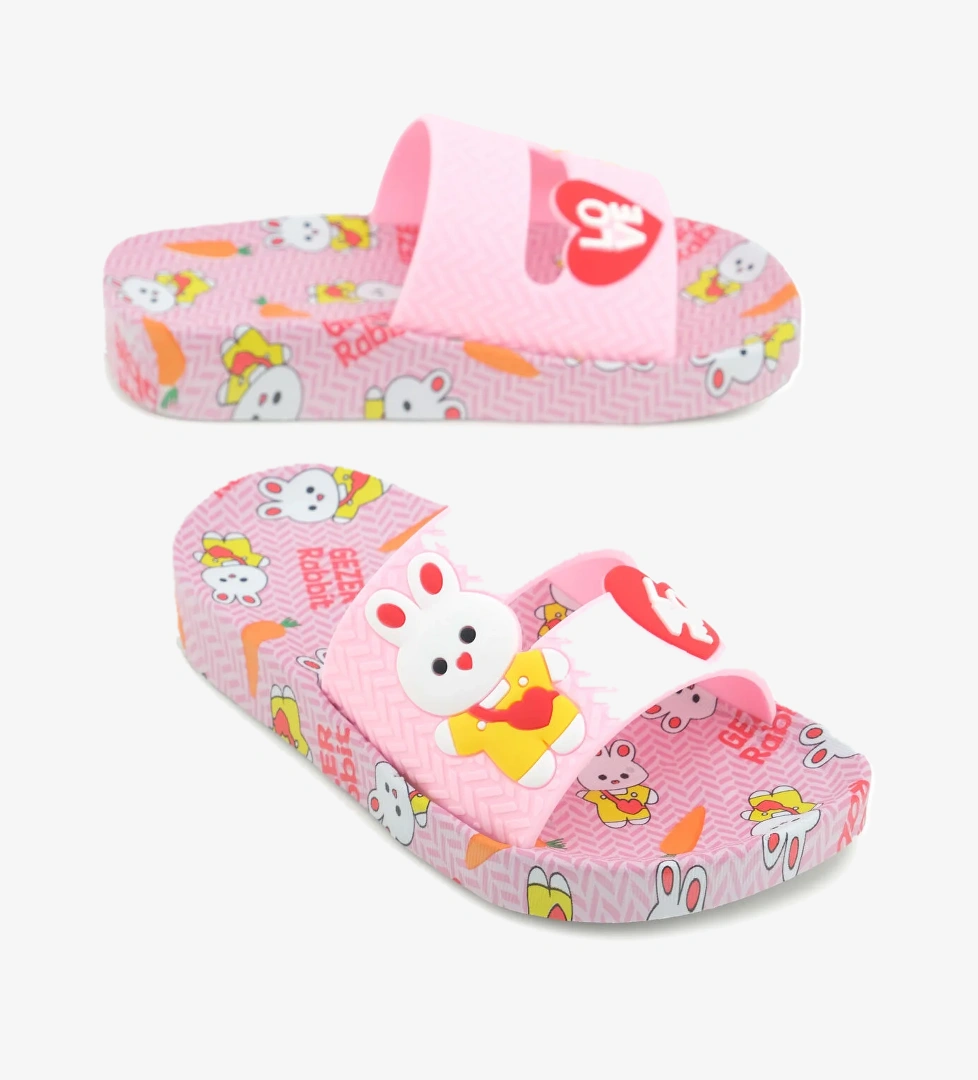 Gezer Gezer Pembe Rabbit Kız Çocuk Yazlık Airblow Islak Zemine Uygun Rahat Taban Ev Banyo Havuz Plaj Günlük Terlik Sandalet & Terlik | Flo Pembe - 1. görsel