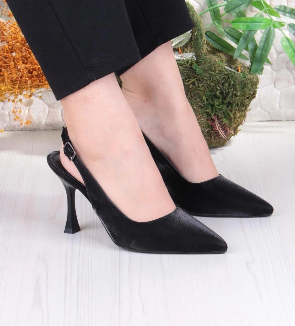 086-5030 Fls Önü Kapalı Baskılı Arkası Açık Topuklu Ayakkabı - Görsel 1