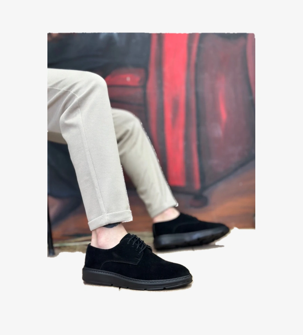 Pabucmarketi Bağcıklı Casual Erkek Ayakkabı SİYAH SÜET (SİYAH TABAN) model görseli