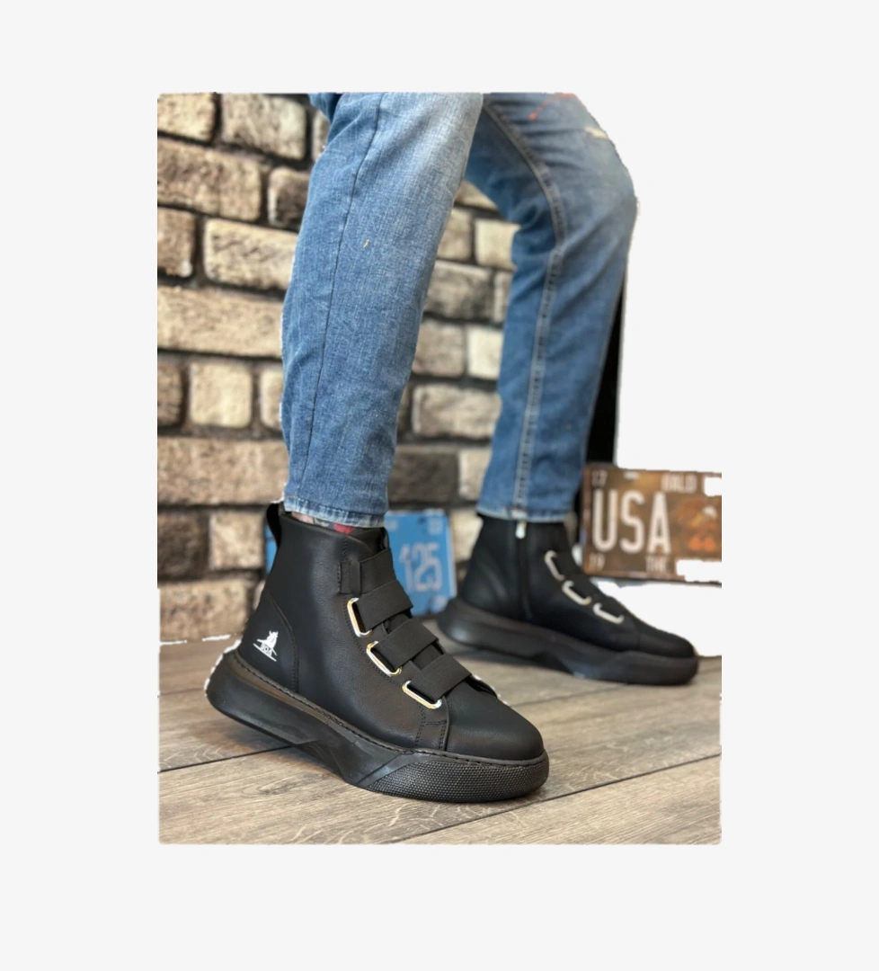 Pabucmarketi Bantlı Fermuarlı Erkek Spor Bot SİYAH (SİYAH TABAN) model görseli