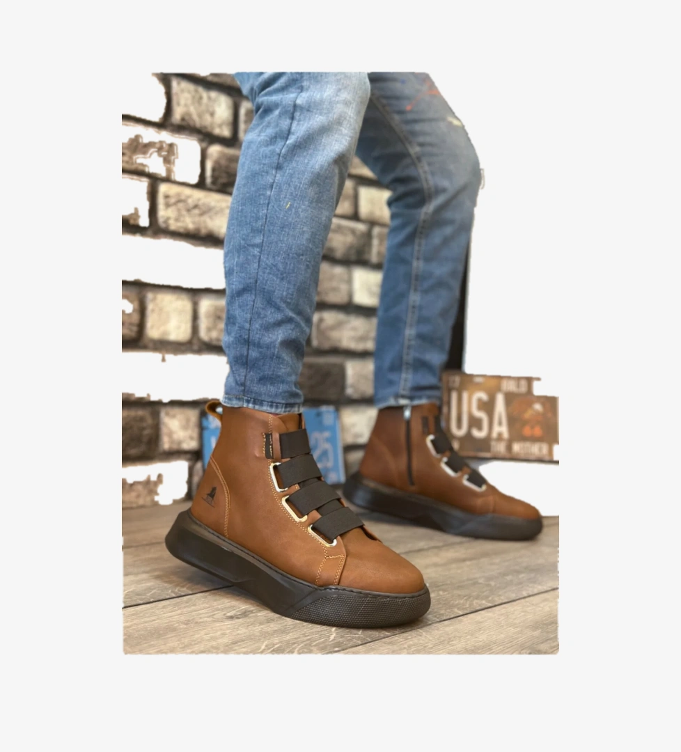 Pabucmarketi Bantlı Fermuarlı Erkek Spor Bot KAHVE (SİYAH TABAN) model görseli