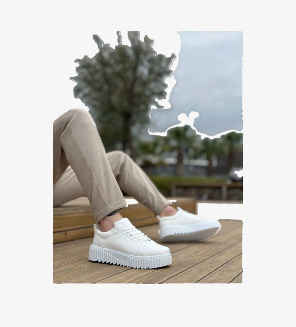 Pabucmarketi Bağcıklı Erkek Ayakkabı BEYAZ RUGAN (BEYAZ TABAN) model görseli