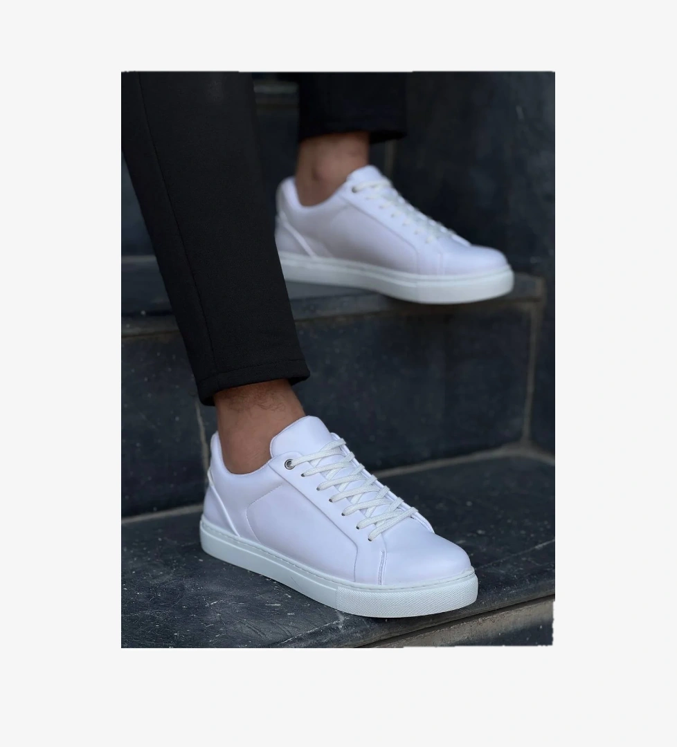 Bağcıklı Erkek Günlük Ayakkabı BEYAZ (BEYAZ TABAN) - Görsel 1