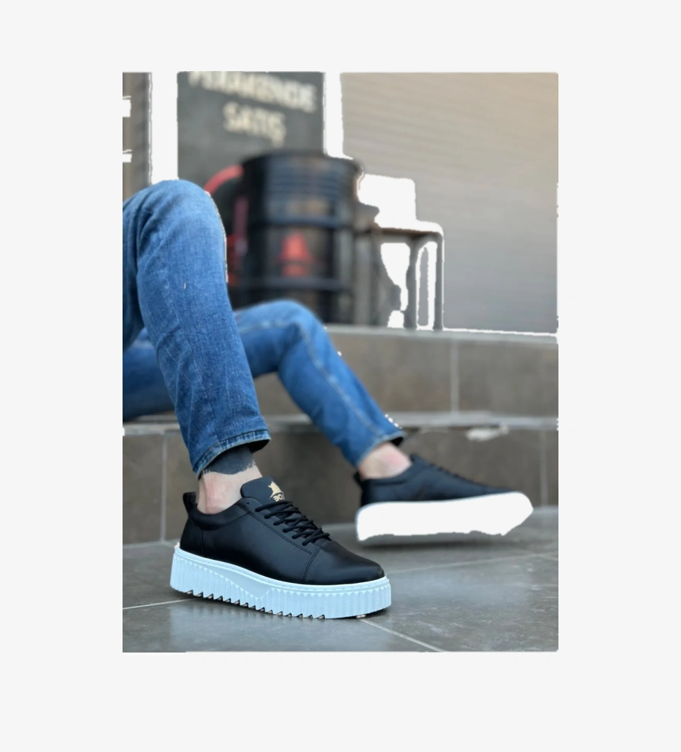 Pabucmarketi Bağcıklı Erkek Ayakkabı SİYAH (BEYAZ TABAN) model görseli