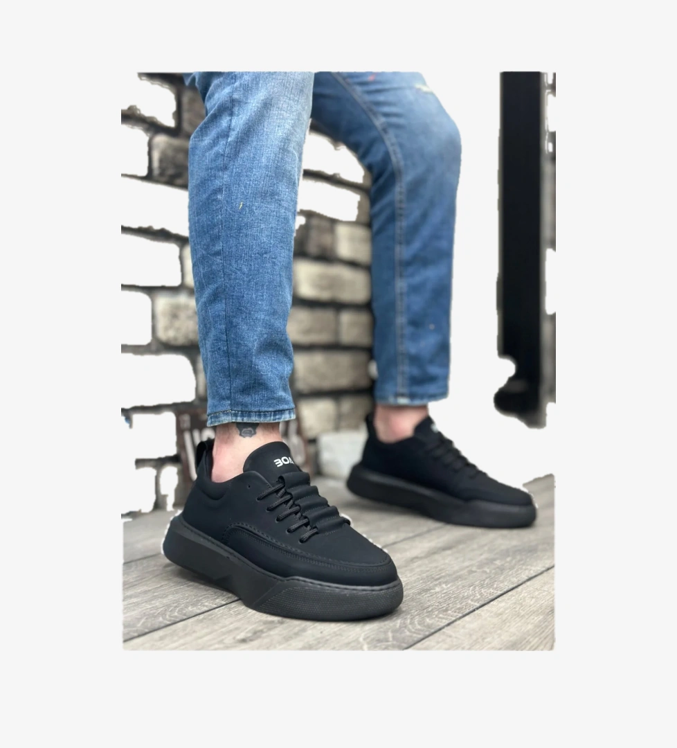 Pabucmarketi Bağcıklı Erkek Spor Ayakkabı SİYAH (SİYAH TABAN) model görseli