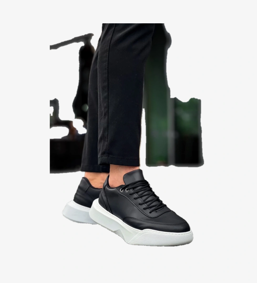 Pabucmarketi Bağcıklı Erkek Spor Ayakkabı SİYAH (BEYAZ TABAN) model görseli