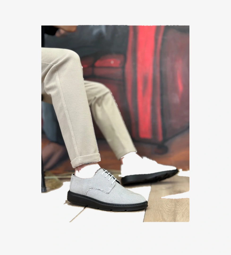 Pabucmarketi Bağcıklı Casual Erkek Ayakkabı GRİ KETEN (SİYAH TABAN) model görseli