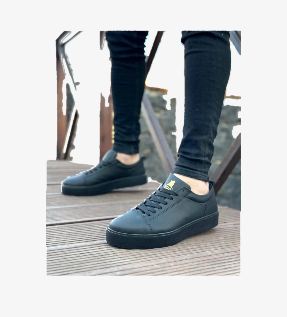 Bağcıklı Erkek Spor Ayakkabı SİYAH (SİYAH TABAN) - Görsel 1