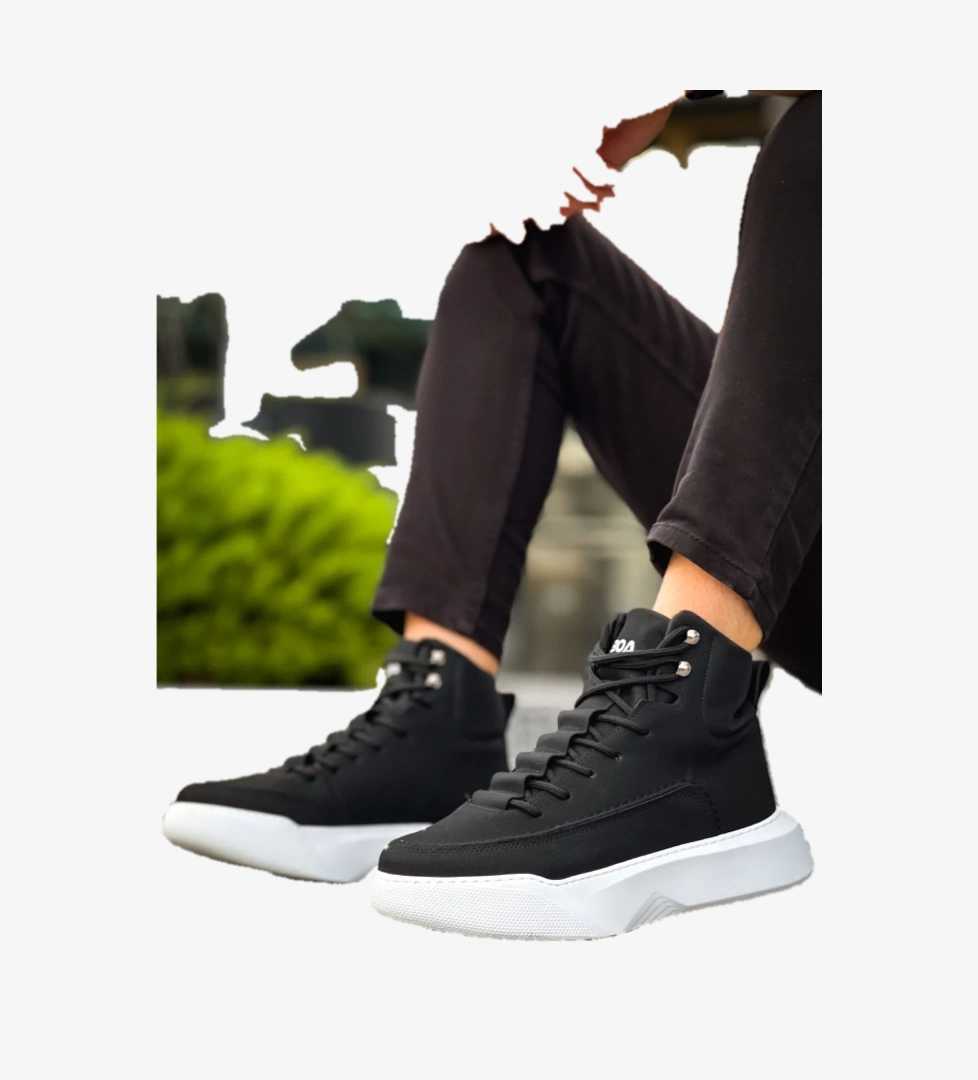 Pabucmarketi Bağcıklı Erkek Spor Bot SİYAH (BEYAZ TABAN) model görseli