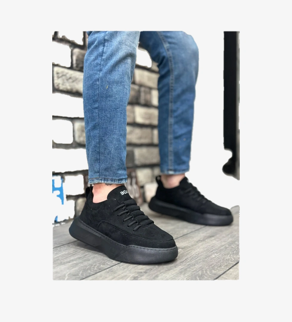 Pabucmarketi Bağcıklı Erkek Spor Ayakkabı SİYAH SÜET (SİYAH TABAN) model görseli