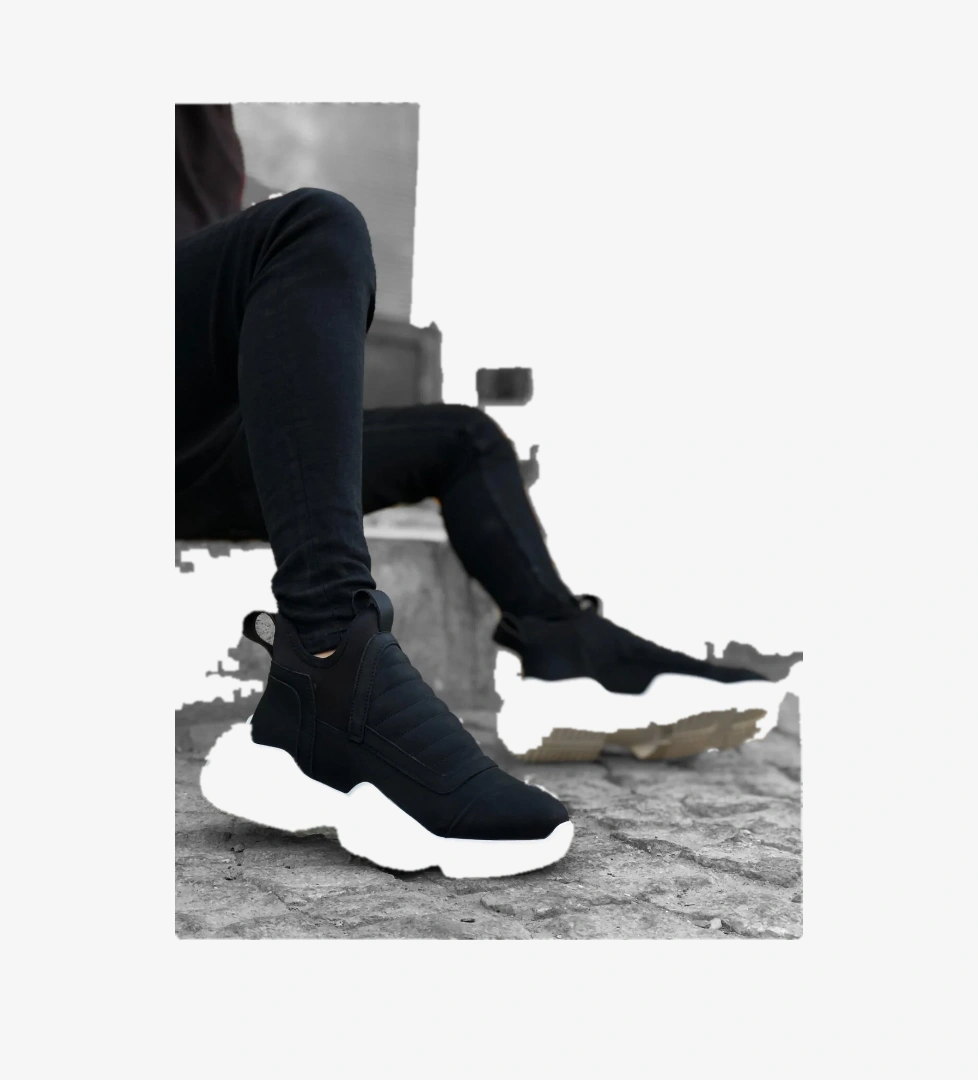 Pabucmarketi Bağcıksız Erkek Spor Bot SİYAH (BEYAZ TABAN) model görseli