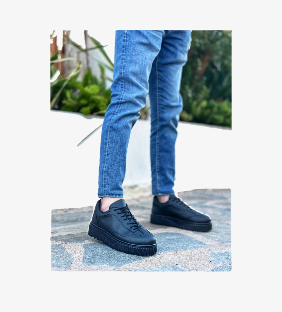 Pabucmarketi Bağcıklı Erkek Günlük Ayakkabı SİYAH (SİYAH TABAN) model görseli