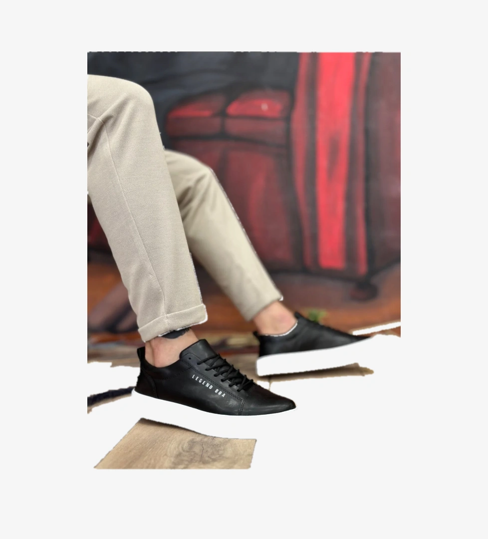 Pabucmarketi Bağcıklı Erkek Spor Ayakkabı SİYAH (BEYAZ TABAN) model görseli